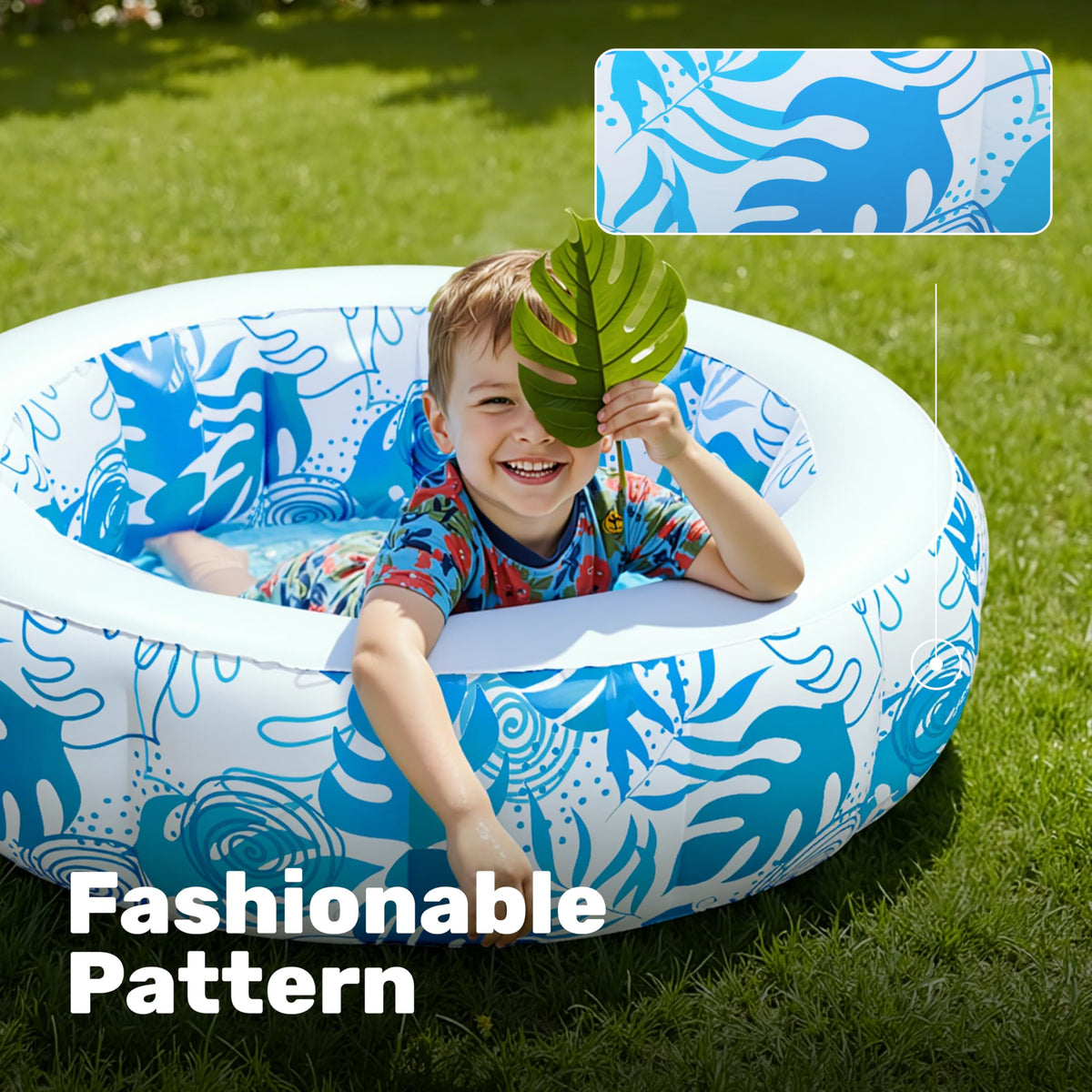 Sloosh round splash pool filled with water for an outdoor summer party.