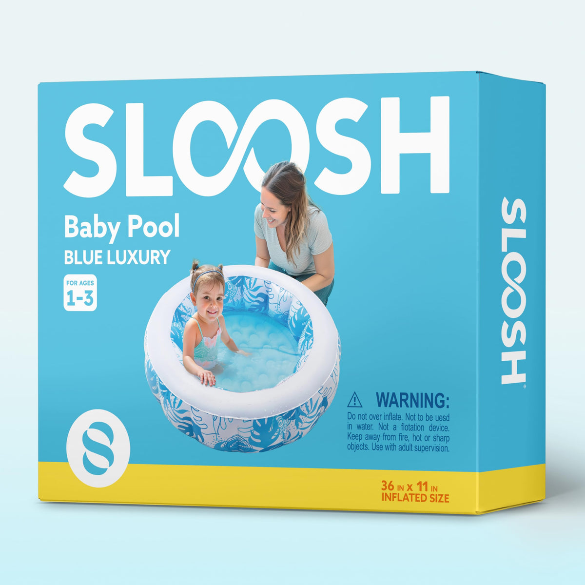 Packaging of the authentic Sloosh imported baby pool showing size specifications.