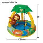 Jungle themed baby sitting pool featuring squeaking monkey toy accessory