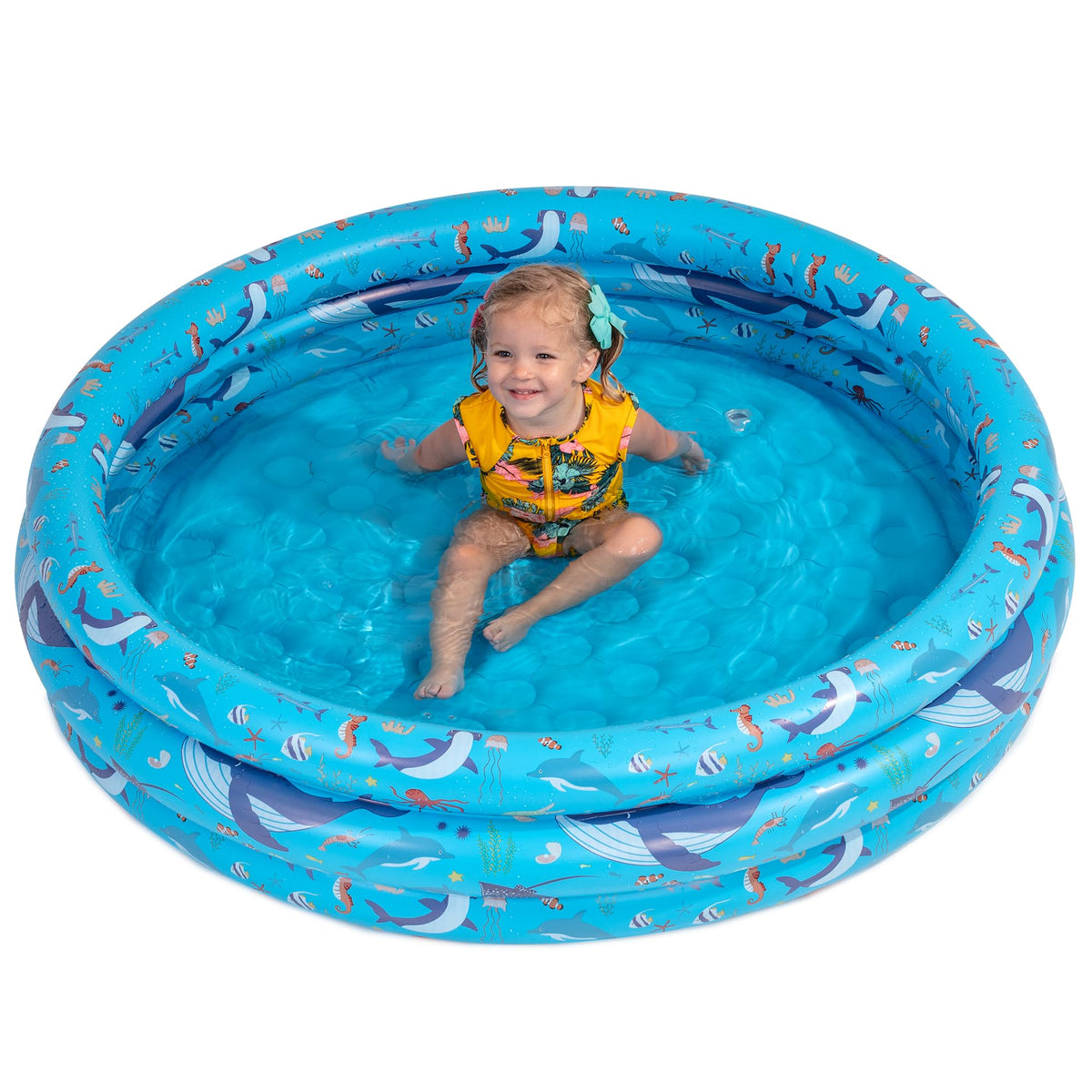 GRIP A POOL deflated and compactly folded next to its packaging, demonstrating portable travel convenience.