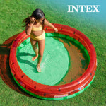 Top angle view of the Intex inflatable outdoor children pool filled with water.