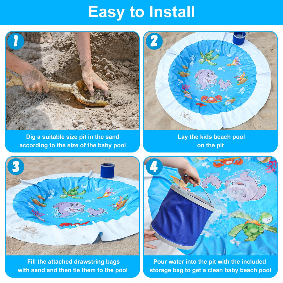 Giveuplay kiddie splash pool folded out as a dry beach blanket for kids