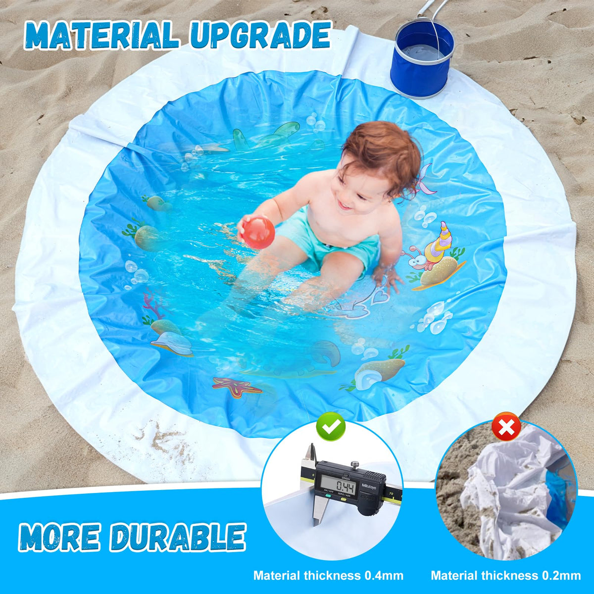 Giveuplay portable beach pool being filled using the included nine liter water bag