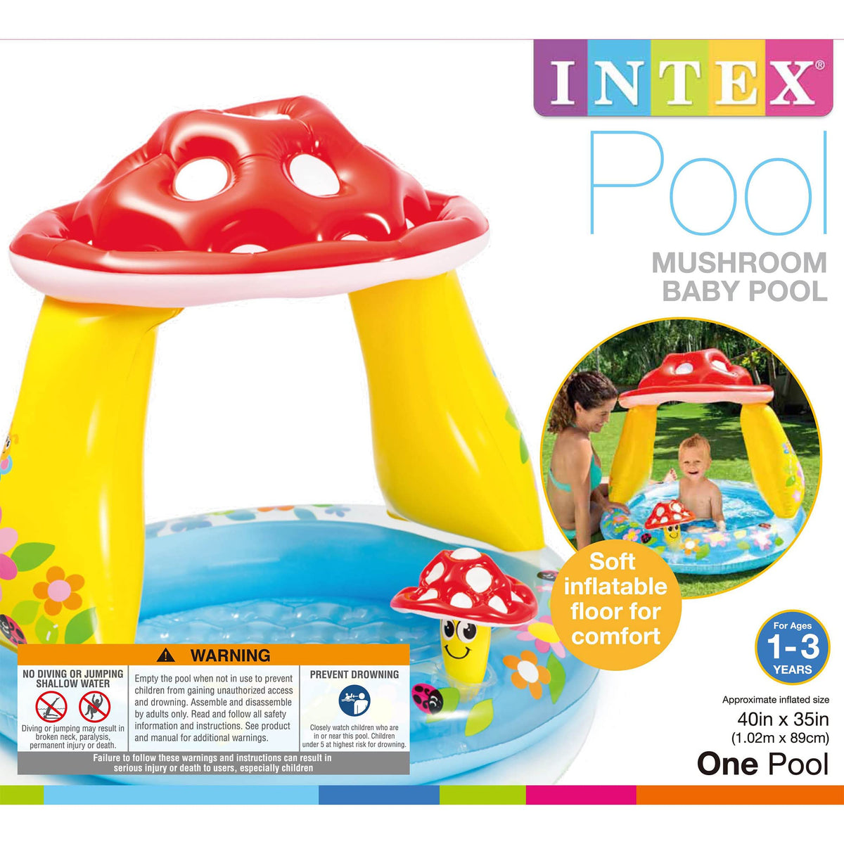 Intex small inflatable splash pool for kids showing heavy duty safety valves