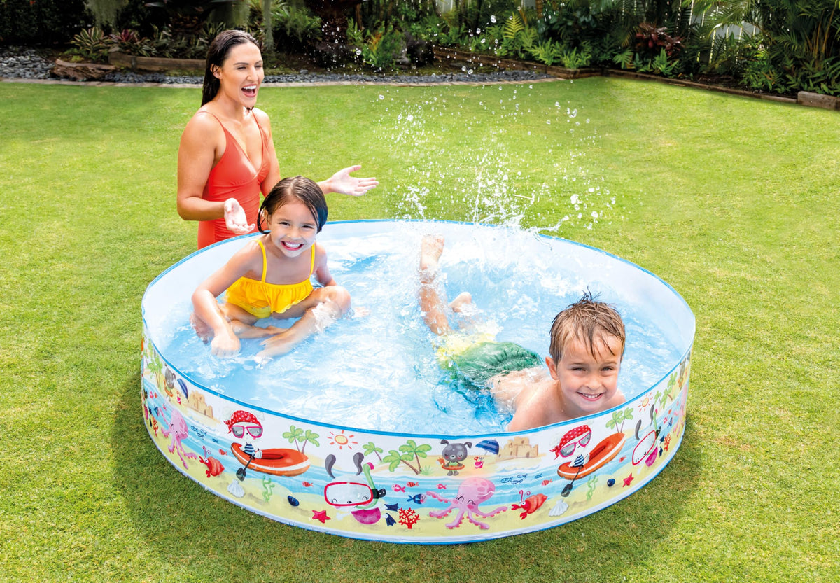Intex multicolor rigid vinyl kiddie pool setup packaging view