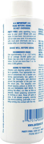 Party Pool LLC brand blue lagoon superconcentrate bottle close up view highlighting the non-caustic safety certifications