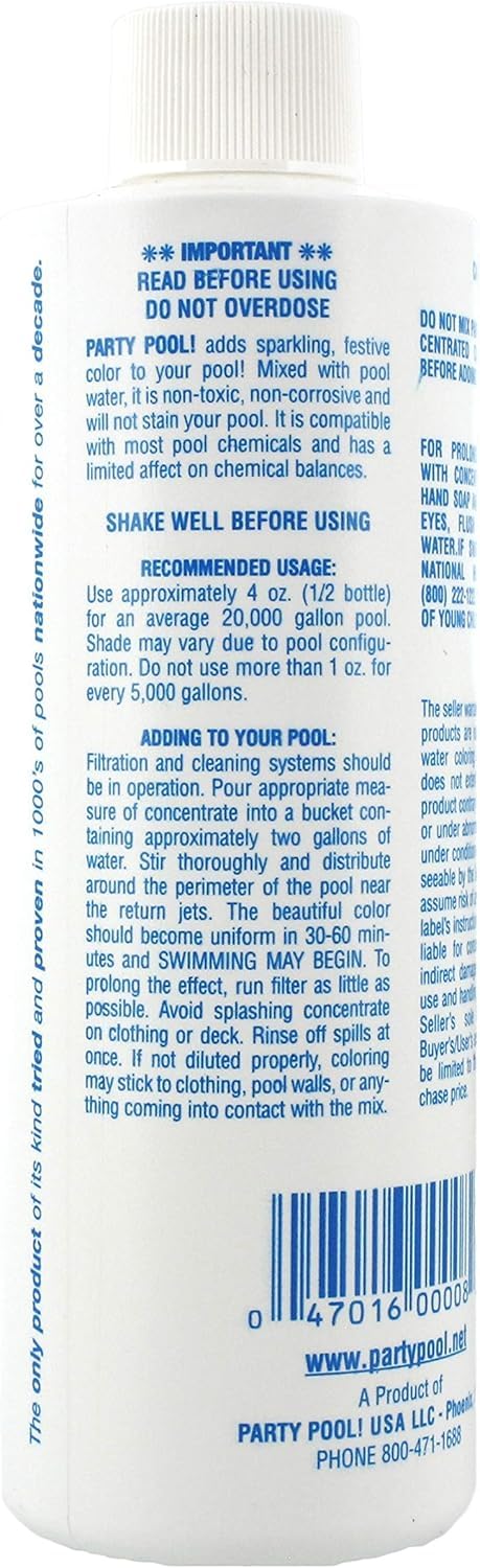 Party Pool LLC brand blue lagoon superconcentrate bottle close up view highlighting the non-caustic safety certifications