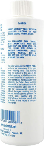 Eight ounce packaging of Party Pool water enhancer displaying the historical blue lagoon look logo design