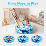 Deflated and compactly folded Sloosh kiddie pool ready for travel or storage
