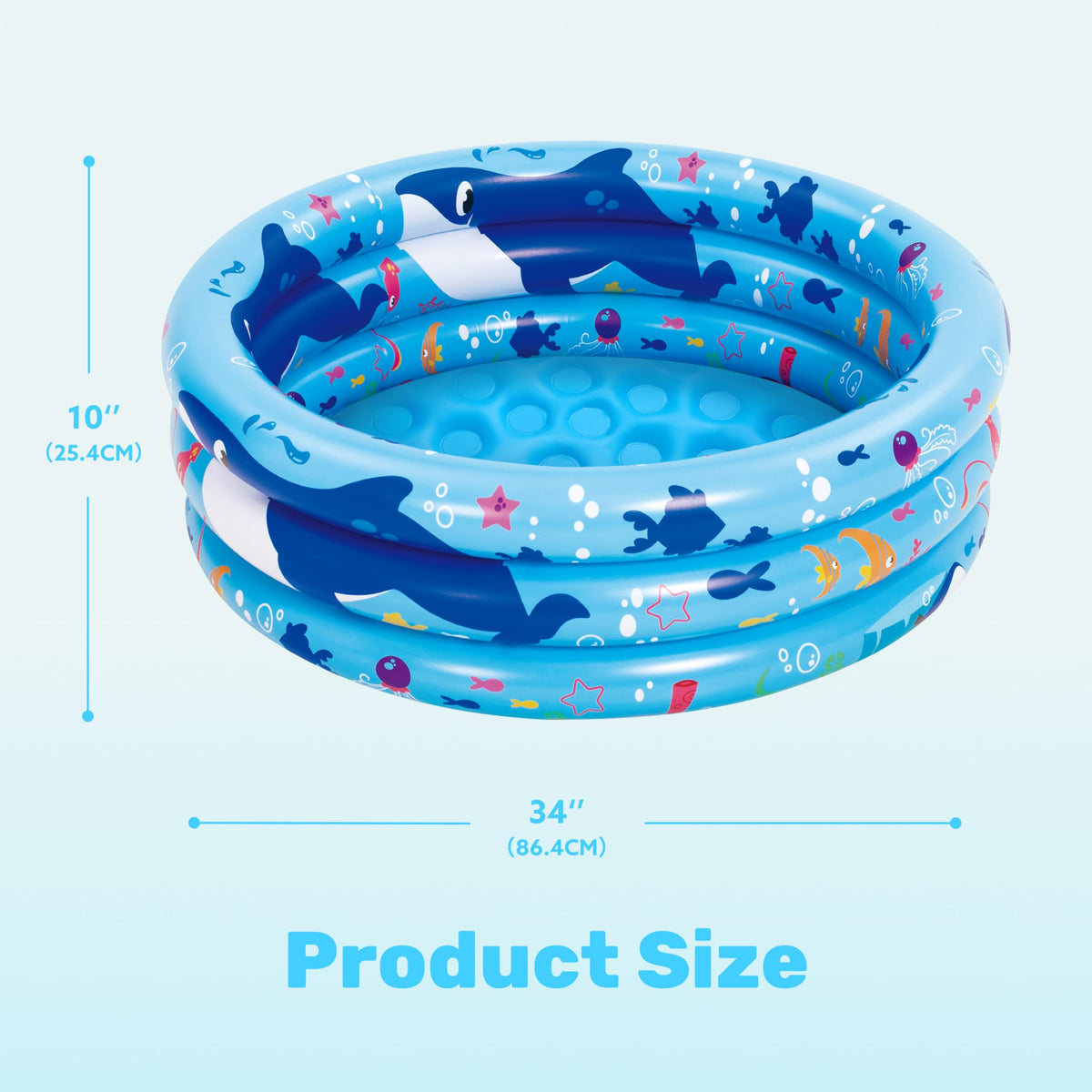 Sloosh baby pool being inflated with a manual pump in a backyard garden