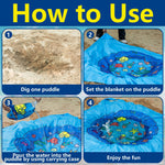 RunNico collapsible kiddie puddle mat showing the four corner sand anchor pockets for wind protection.