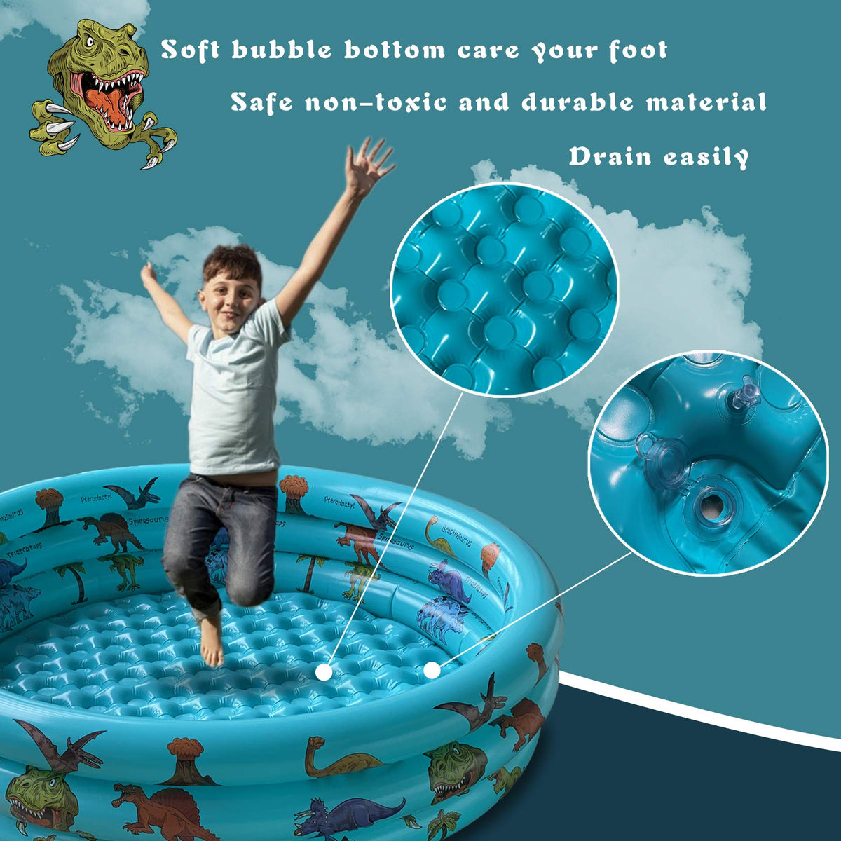 Close-up view of the soft padded bubble bottom inside the 10Leccion toddler pool showing the cushioned safety design.
