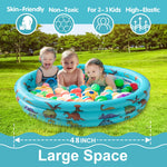 10Leccion three ring round splash center filled with colorful plastic balls being used as an indoor toddler ball pit.