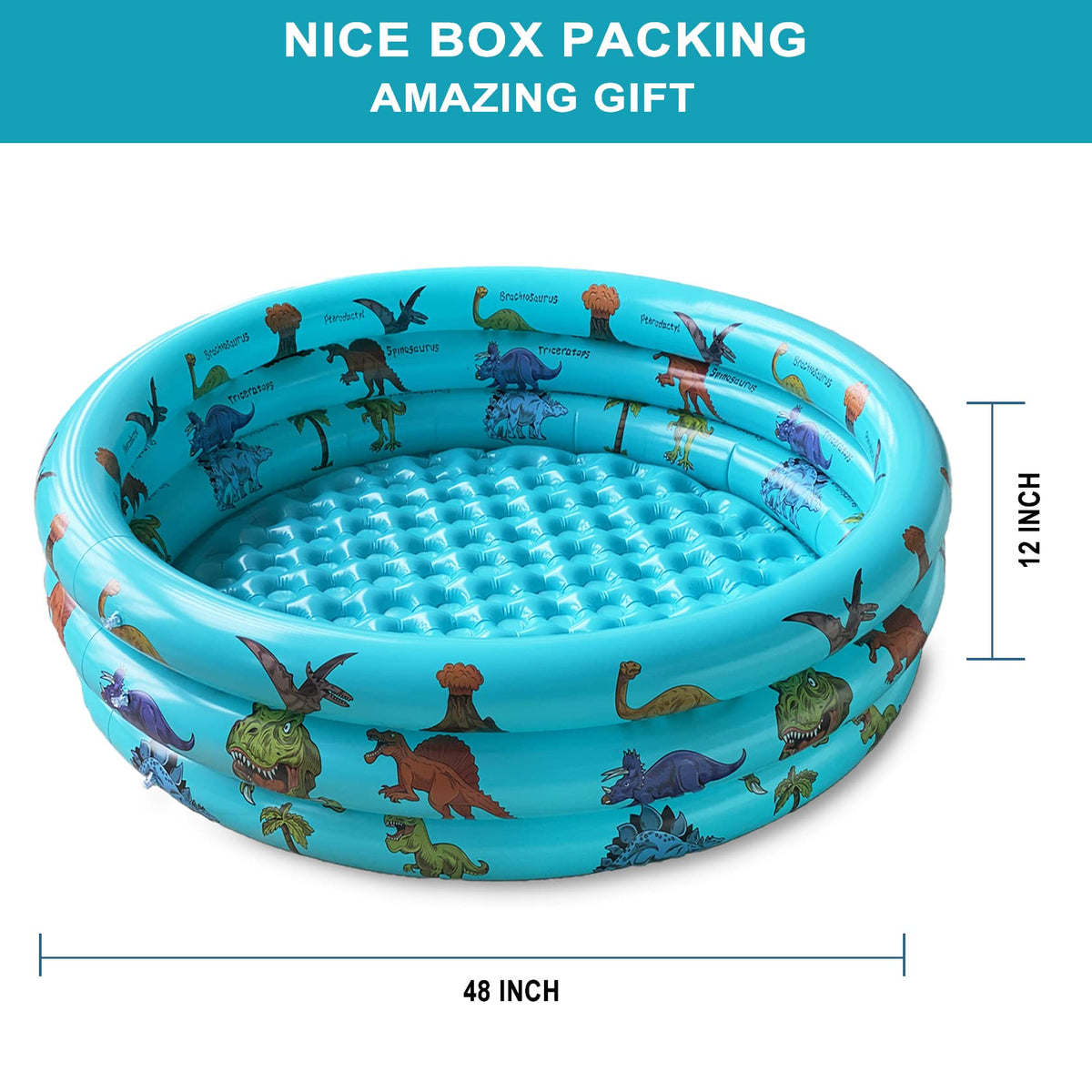 Side angle of the 10Leccion 48-inch inflatable pool showcasing the sturdy independent air valve system on each ring.