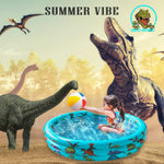 A compact view of the 10Leccion dinosaur play center pool completely deflated and folded down for travel or storage.