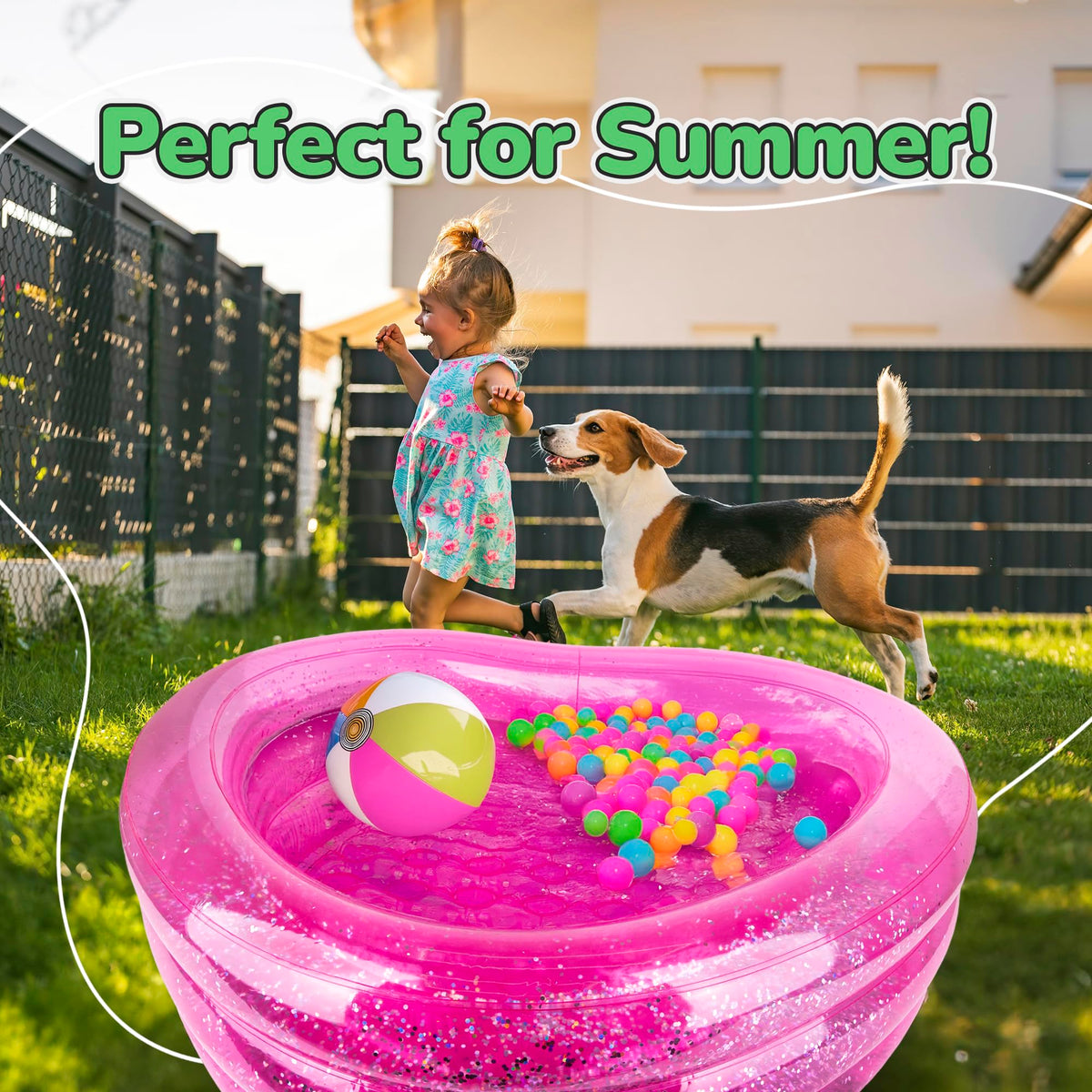 ArtCreativity Sparkly Inflatable Kiddie Pool sparkling under bright sunlight filled with water