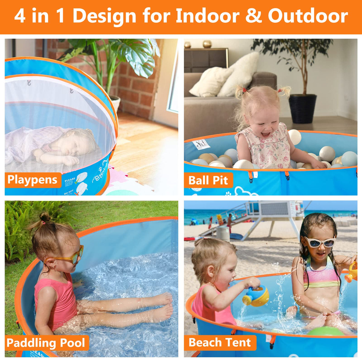 Peradix toddler wading pool with attached protective mosquito net showing insect defense feature