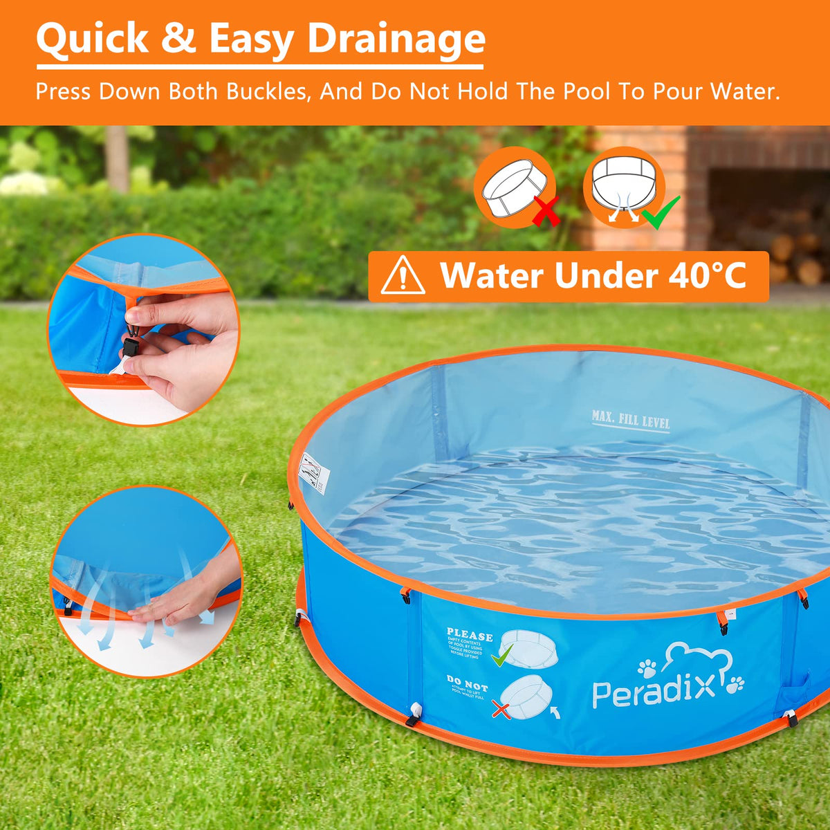 Peradix pool tent for kids and pets being filled with water on a backyard lawn