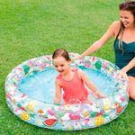 Side angle of the Intex forty eight inch circular blow up splash pool featuring its durable two ring structure.
