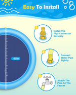Peteast outdoor water play mat 67 inch blue showing kids and a puppy splashing together