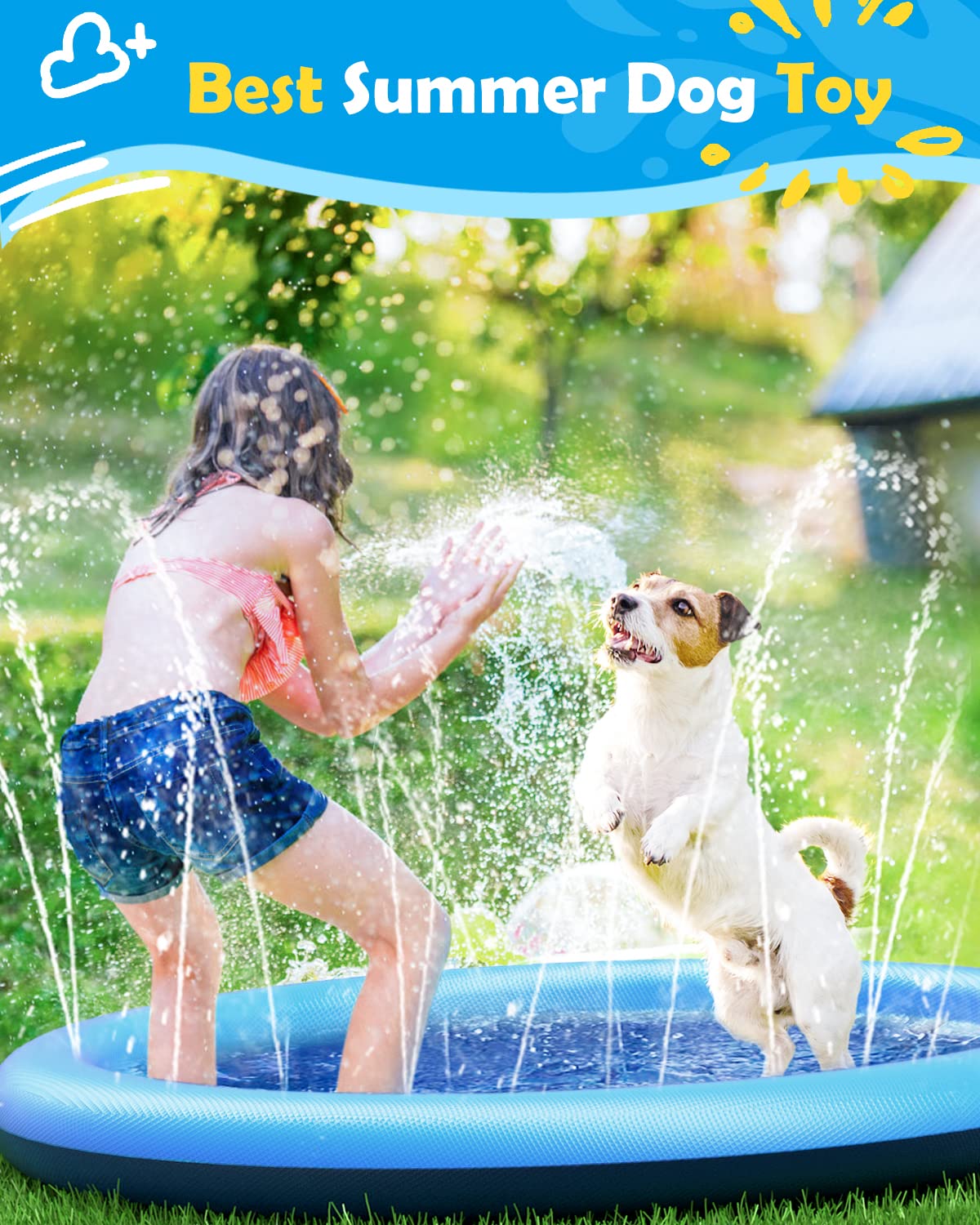Peteast sprinkler toy for backyard showing garden hose connection point and water valve