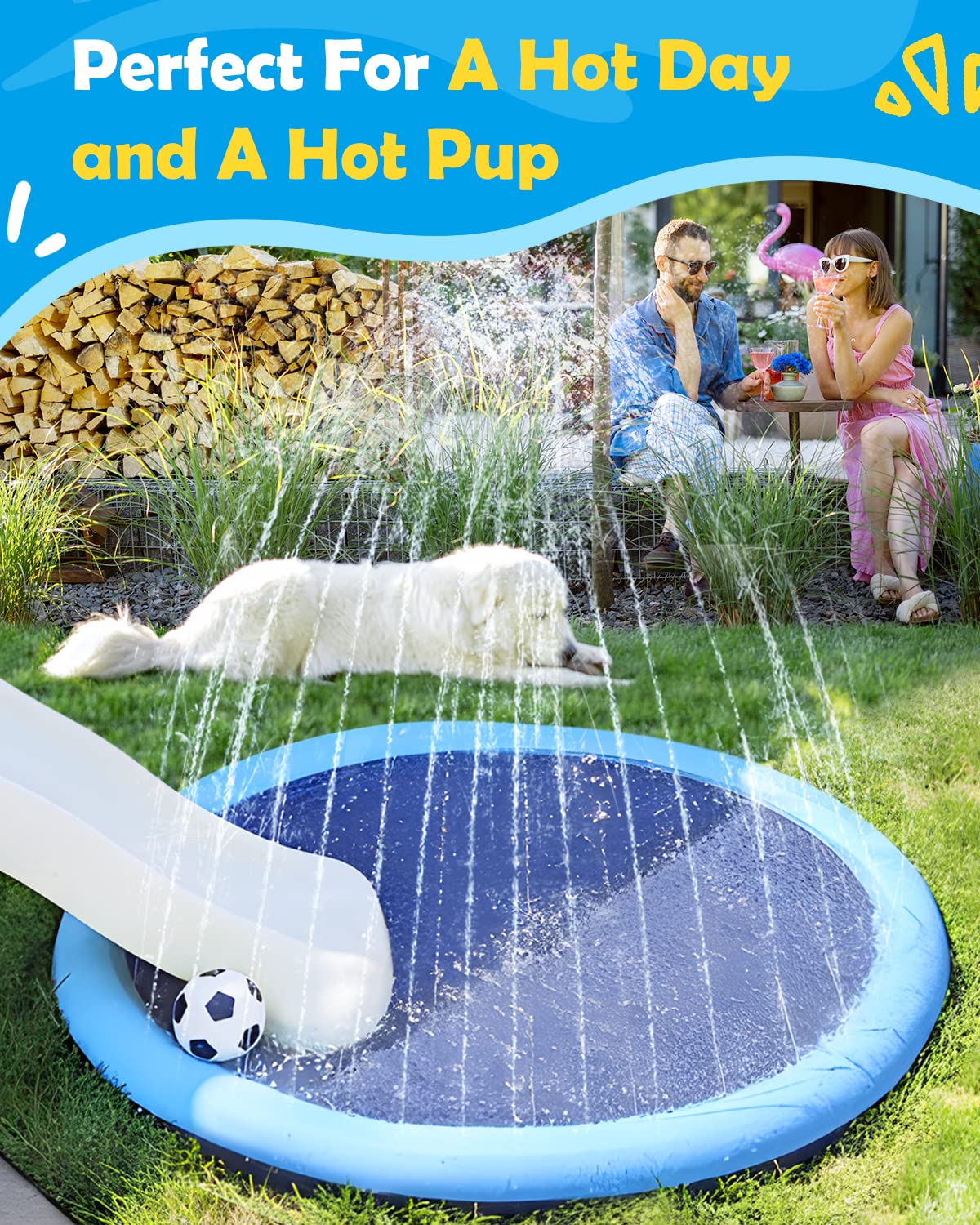 Peteast non slip puppy sprinkler pool showing outer ring water flow directional adjustment