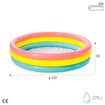 Angled view of the round multicolor Intex backyard pool emphasizing the thick inflated protective side walls