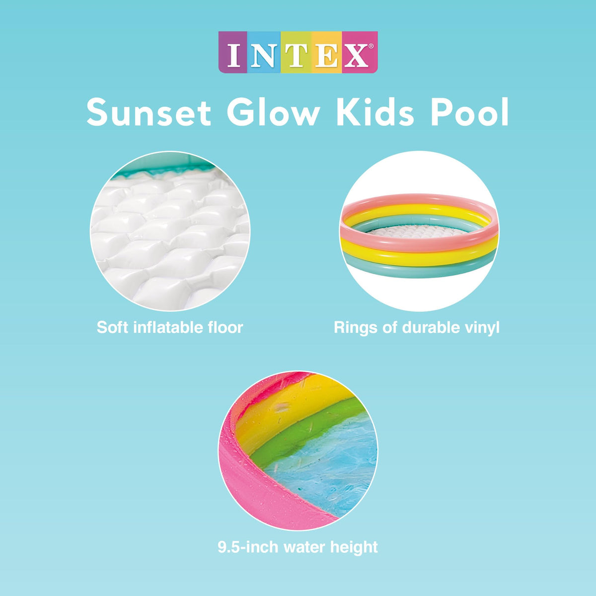 Close up look at the soft cushioned bubble beam floor inside the Intex three ring children splash pool