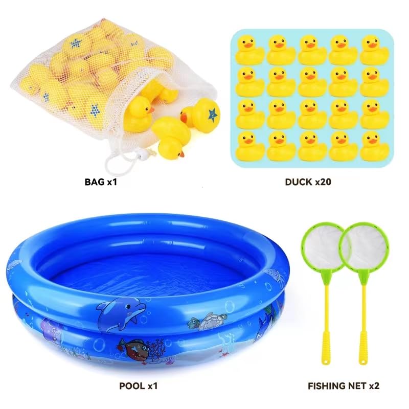 FIVEDAOGANG water toy set showing two catching nets and a yellow duck closeup