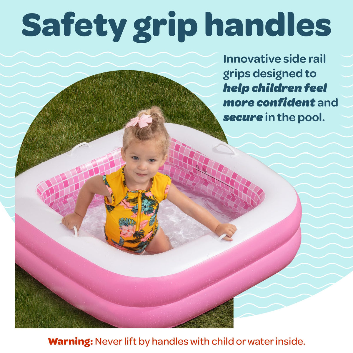 GRIP A POOL kiddie pool bottom view highlighting the built in water drain plug