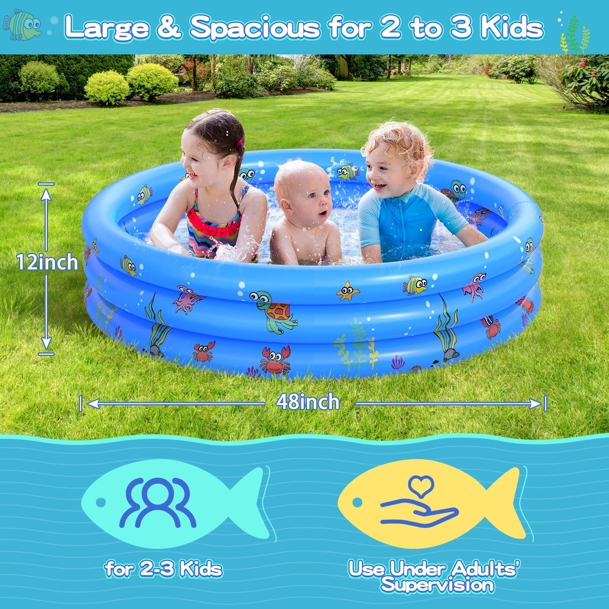 VIVI MAO portable kiddie paddling pool inflated in a backyard garden setup
