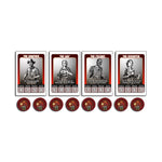 Close-up of the alien threat cards and custom dice included in the Roswell 51 board game.