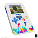 Side profile of the compact 8-bit portable console highlighting the volume control buttons and audio ports.