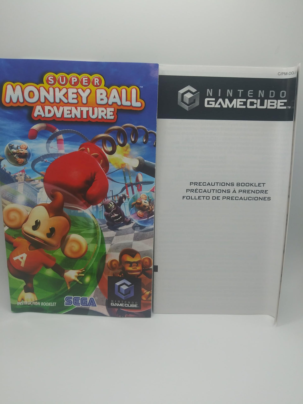 Side spine view of the Super Monkey Ball Adventure GameCube plastic case highlighting the official title font.