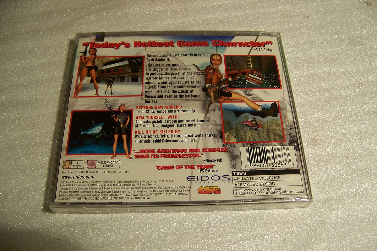 Authentic Tomb Raider II PlayStation video game disc case artwork