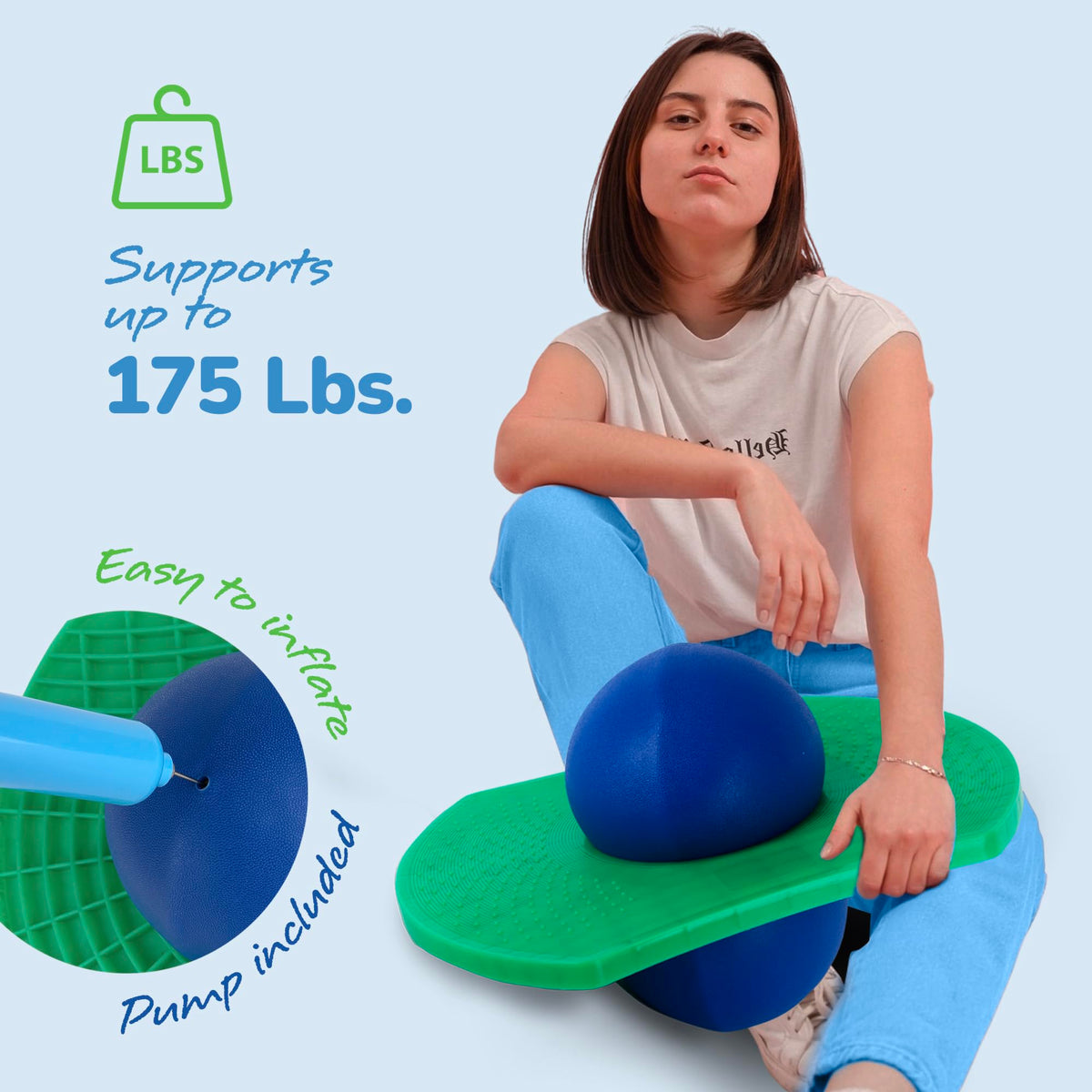 ArtCreativity active play pogo ball displaying the 175 pound weight capacity construction details