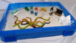 Play Therapy Supply portable sandbox stacked securely to show compact storage capability.