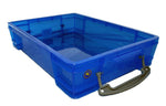 Play Therapy Supply blue plastic sand tray open without lid showing deep interior space.