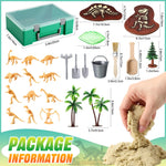 Children using brush and scoop to excavate dinosaur bones from sand