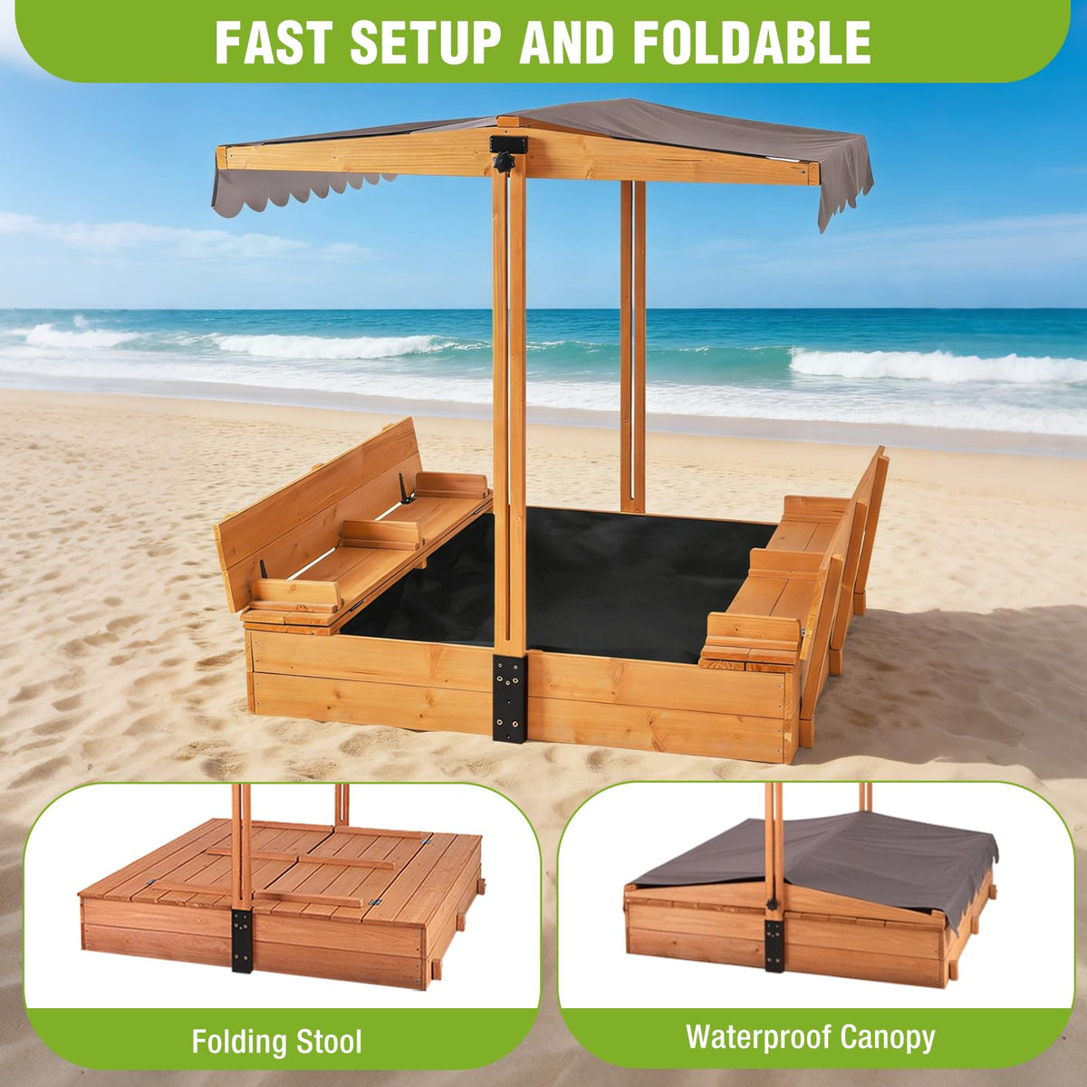 Close up of Gutinneen sandbox wooden construction and metal corners