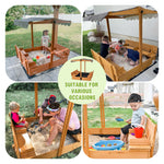 Kids playing in Gutinneen wooden sandbox outdoors