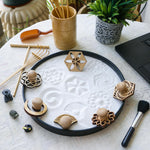 Wooden sand stamps for Zen garden pattern creation