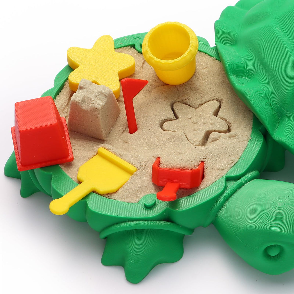 Close up view of the mini turtle zen garden with tools