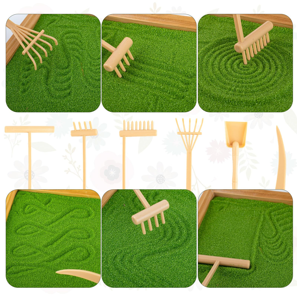 Yssppoy 31 Pcs Zen garden set components laid out