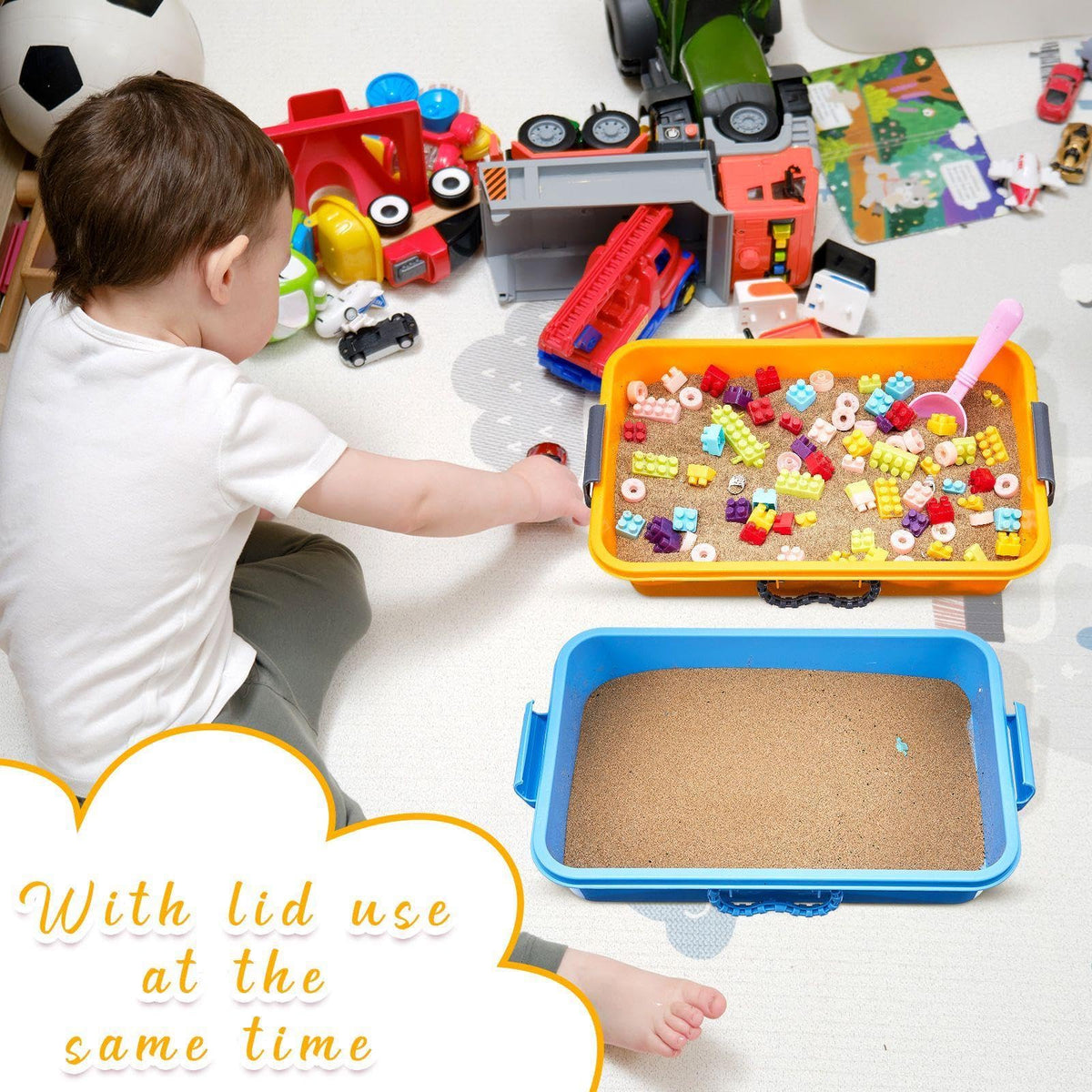 Stackable Suzile sensory bins for easy storage