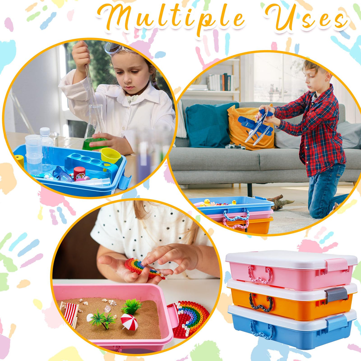 Suzile portable sand tray showing depth and dimensions
