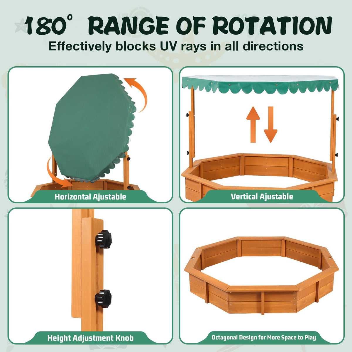 Top view of Skemic wooden sandbox for backyard