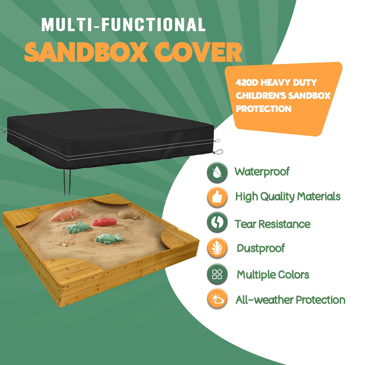 Dustyprote square sandbox cover with drawstring detail