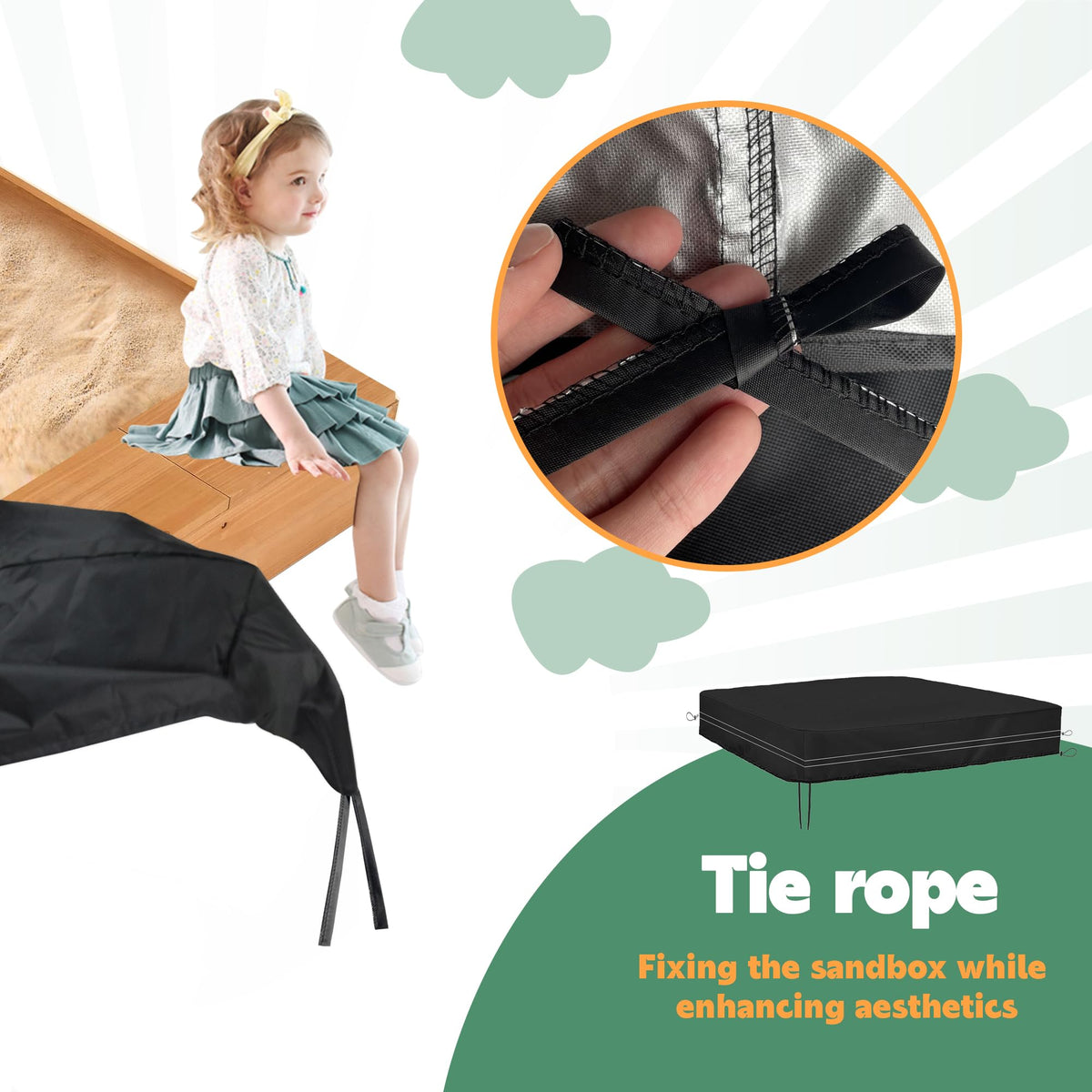 Folded Dustyprote sandbox cover for storage
