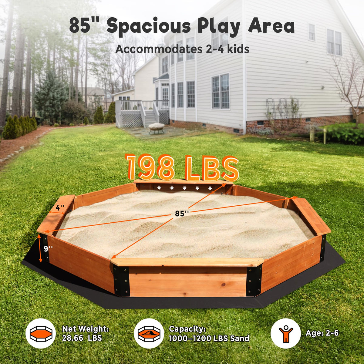 Funtok sandbox with bench seats and protective cover